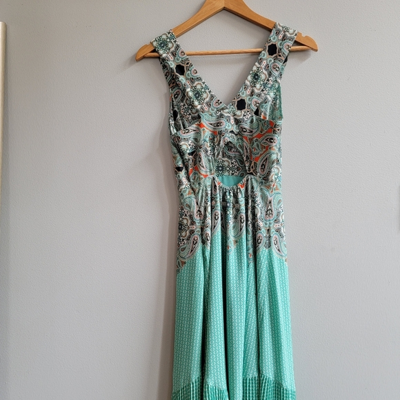 Anthropologie Maeve Gorgeous Patterned Aqua Midi Dress - Picture 4 of 6